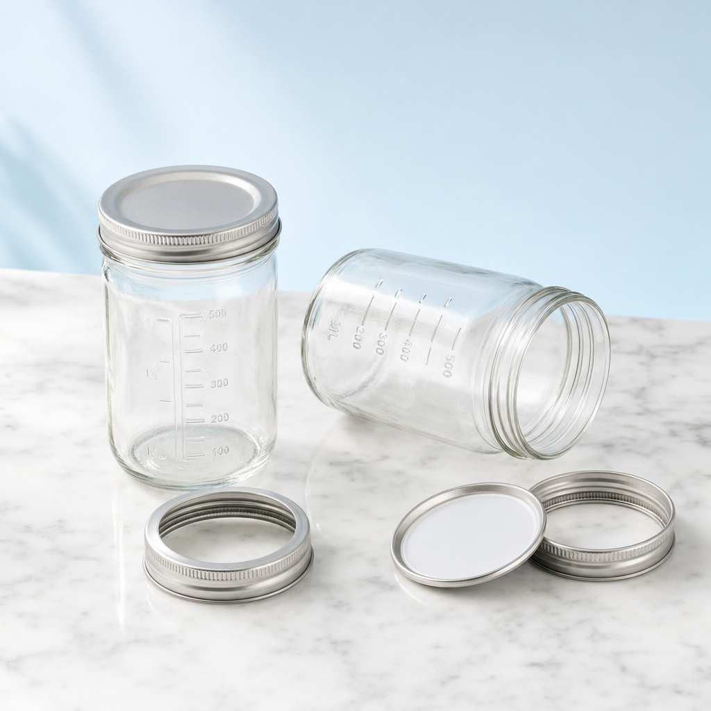 Wide mouth pint canning jars, rings and lids